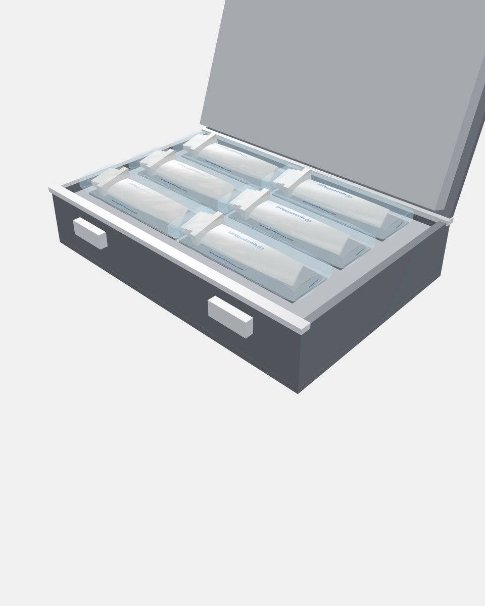 3D model of turbine blades in VCI bags in a foam-lined case
